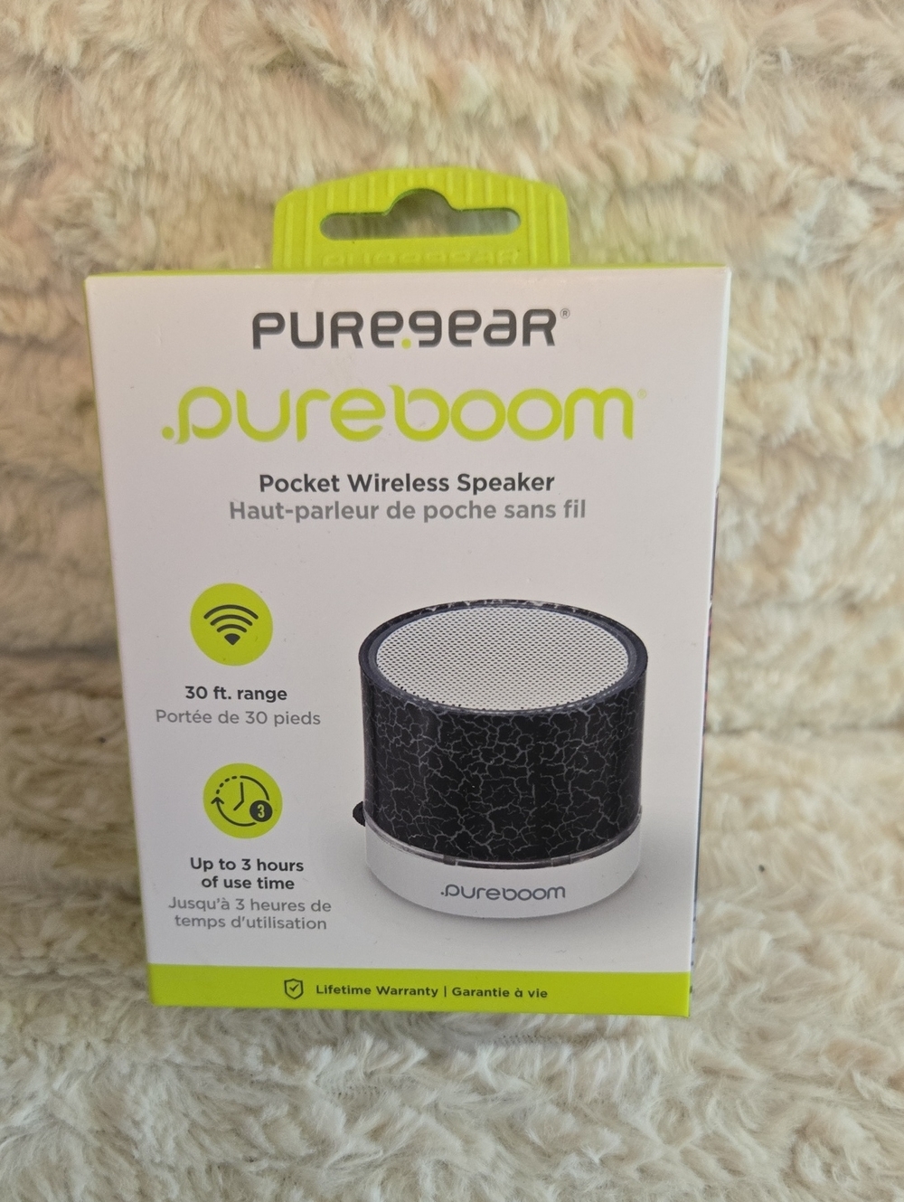 Pur Pureboom Pocket Wireless Speaker - Black Crackle with White Base